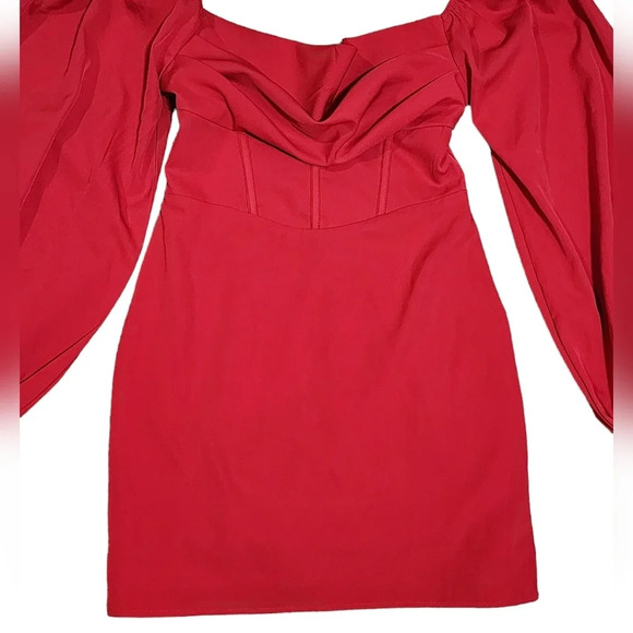 Princess Polly Red Lillie Balloon Sleeve Mini Dress - Picture 3 of 9